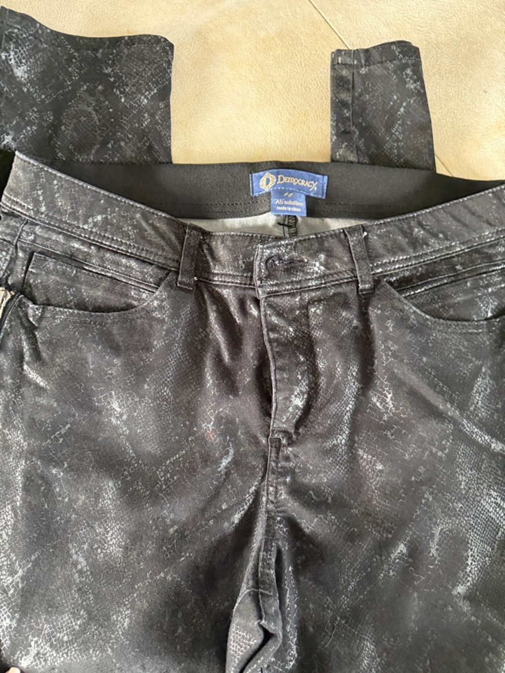 Democracy Metallic Black Snake-Print Skinny Jeans